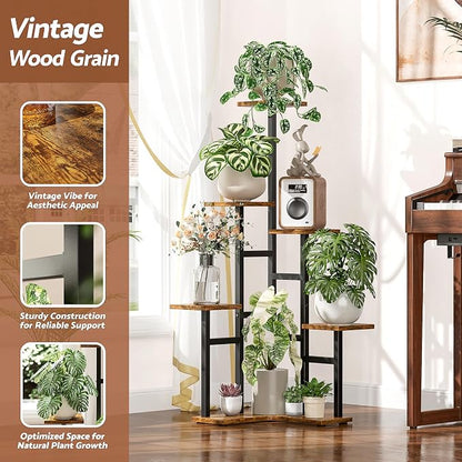 5 Tier Corner Plant Stand Indoor Wood, Metal Plant Shelf Outdoor, Tall Plant Stands Plant Tables Indoor Plant Rack Tiered Plant Stand Garden Accessories for Balcony Patio -BlackSquare