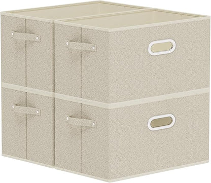 Open Storage Baskets, Collapsible Cube Bins, Fabric Container Organizer with Metal Handles, Boxes for Shelves, Closet, Living Room, 15x9.8x9.8in, Grey and Beige, 4 Pack