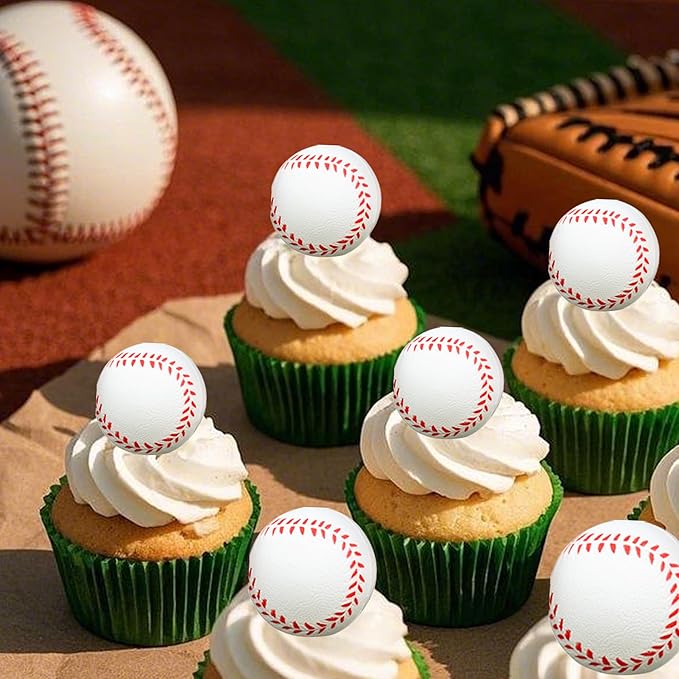 24Pcs Baseball Cupcake Toppers Sport Theme Ball Cupcake Picks for Baseball Theme Baby Shower Kids Birthday Party Cake Decorations