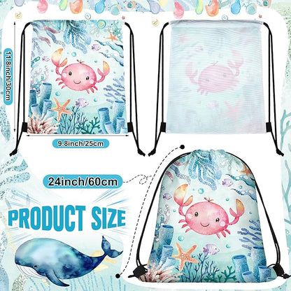 Sanwuta 18 Pcs Under the Sea Party Favor Bags Goodie Ocean Gift Drawstring Bags Beach Sea Animal Candy Treat Drawstring Backpack for Summer Birthday Party Decor Baby Shower Supplies (Modern Style)