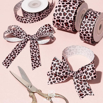 Leopard Print Ribbon Set 3 Rolls Animal Print Grosgrain Ribbons 5/8", 7/8", 1.5", Jungle Safari Printed Ribbon for Crafts, Gift Wrapping, Flower Bouquet, Wreath & Bows Making, Gift Bags Decor