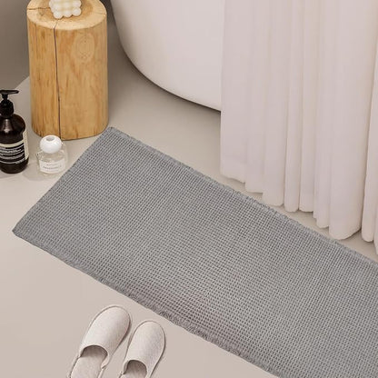 ZALL Grey Waffle Bath Mat,Super Absorbent Non Slip Long Bathroom Runner Rug,Gray 24X72inch,Machine Washable Ultra Soft Floor Mats