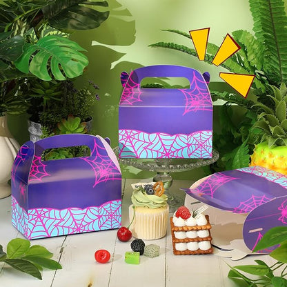 Marspark 24 Pack Purple Spider Web Cartoon Birthday Party Supplies, Paper Gift Boxes, Cartoon Candy Treat Boxes for Birthday Party Decorations(Purple Spider Pattern)