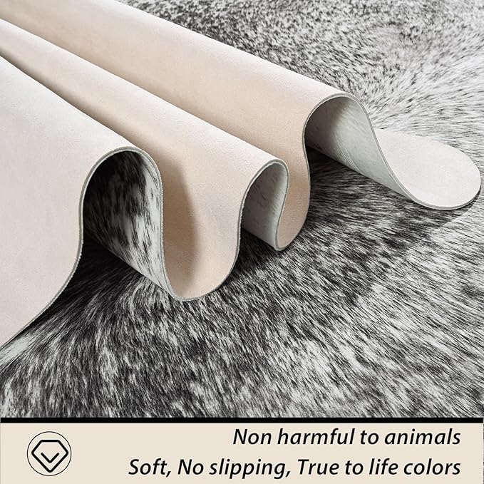 Cowhide Rug for Living Room, Washable Cow Hide Rug, Small Faux Animal Skin Rugs, Non-Slip Cow Print Area Rugs， 3x4Ft Cowhide Rugs for Bedroom Office Kitchen Entryway， Grey