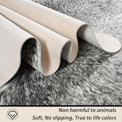 Cowhide Rug for Living Room, Washable Cow Hide Rug, Small Faux Animal Skin Rugs, Non-Slip Cow Print Area Rugs， 3x4Ft Cowhide Rugs for Bedroom Office Kitchen Entryway， Grey