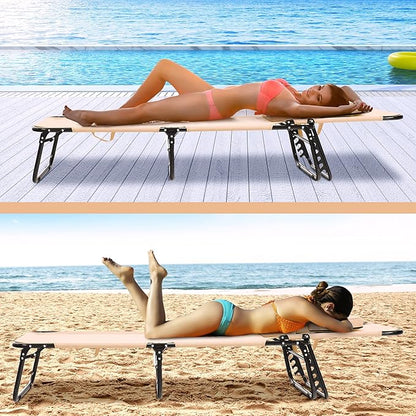 Folding Beach Lounge Chair w/ 5 Adjutable Backrest & Padded Pillow, Sunbathing