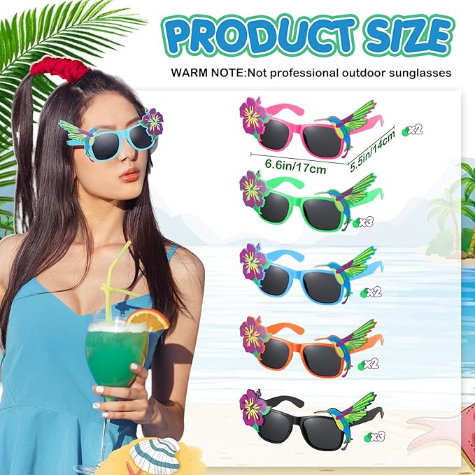 Jerify 12 Pairs Luau Party Sunglasses Summer Hawaiian Eyeglasses Beach Eyewear Plastic Novelty Glasses for Adult(Tropical)