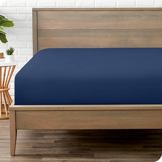 Bare Home Fitted Bottom Sheet King Size - Premium 1800 Microfiber - Ultra-Soft Hotel Luxury - Deep Pocket - Durable and Long Lasting (King, Dark Blue)