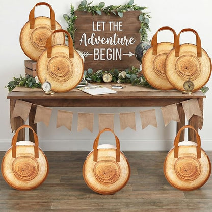 Tranqun 36 Pcs Camping Party Favor Bags 10 inch Fabrics Rustic Wood Grain Gift Goodie Treat Bags for Woodland Forest Themed Party Decorations Baby Shower Birthday Supplies