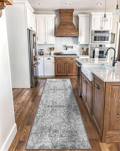 vivorug Runner Rug 2'x8' Vintage Washable Non-Slip Runners for Hallways Kitchen Entryway Laundry Room Carpet Hallway Runner Grey