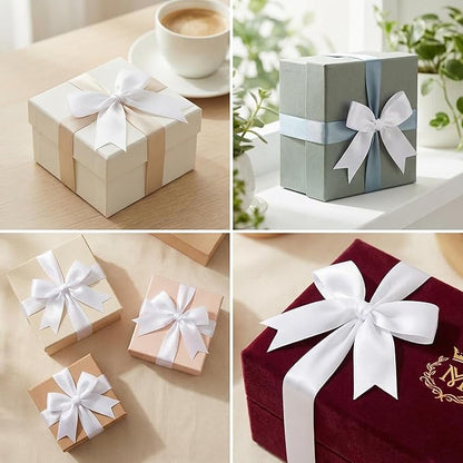 White Gift Wrap Bows – 100 Pcs 3.3 Inch Elegant Satin Bows for Wedding Decor, Graduation & Christening – DIY Crafts, Baby Shower, Christmas, Birthday, Party Decorations
