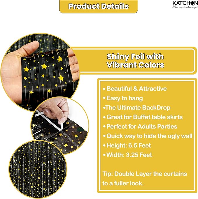 KatchOn, XtraLarge Black Streamers, Pack of 2 | Star Fringe Backdrop for Black Birthday Decorations | Star Tinsel Backdrop for Prom Send Off Decoration Grauation Backdrop Graduation Decorations 2026