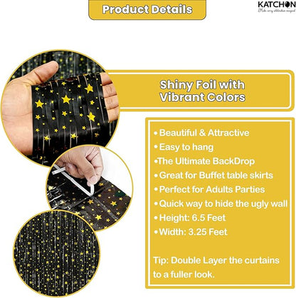 KatchOn, XtraLarge Black Streamers, Pack of 2 | Star Fringe Backdrop for Black Birthday Decorations | Star Tinsel Backdrop for Prom Send Off Decoration Grauation Backdrop Graduation Decorations 2026