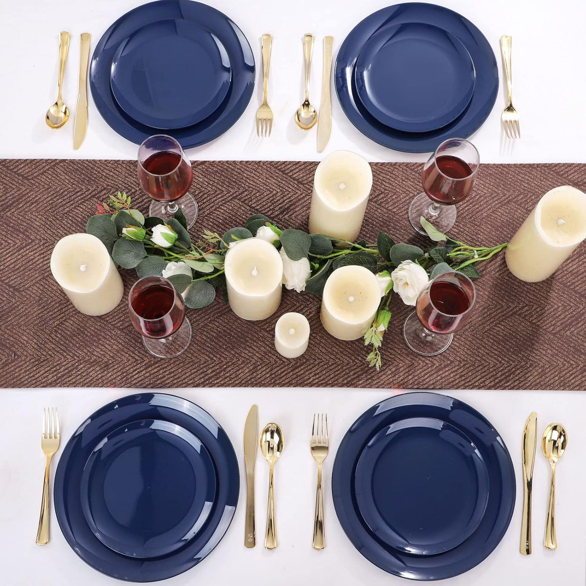 PULOTE 100PCS Blue Plastic Plates - Heavy Duty Navy Blue Disposable - Include 50PCS 10.25inch Dinner & 50PCS 7.5 inch Dessert/Salad Plates - Ideal for Party & Labor Day