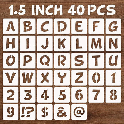 BAMIDELE 1.5 Inch Letter and Number Stencils, 40 Pcs Reusable Plastic Alphabet Spray Paint Stencils for Painting on Wood, Wall, Fabric, Rock, Chalkboard, Door Porch, Signage, DIY Craft Decoration
