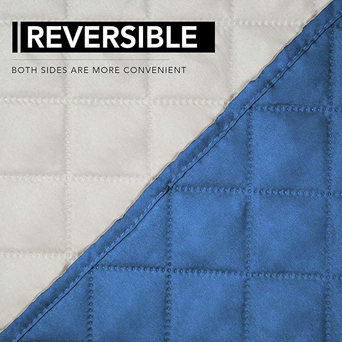 Easy-Going Oversized Recliner Cover Reversible Couch Cover Sofa Cover for Living Room Water Resistant Furniture Protector with Elastic Straps for Pets Dog (Oversized Recliner, Blue/Ivory)