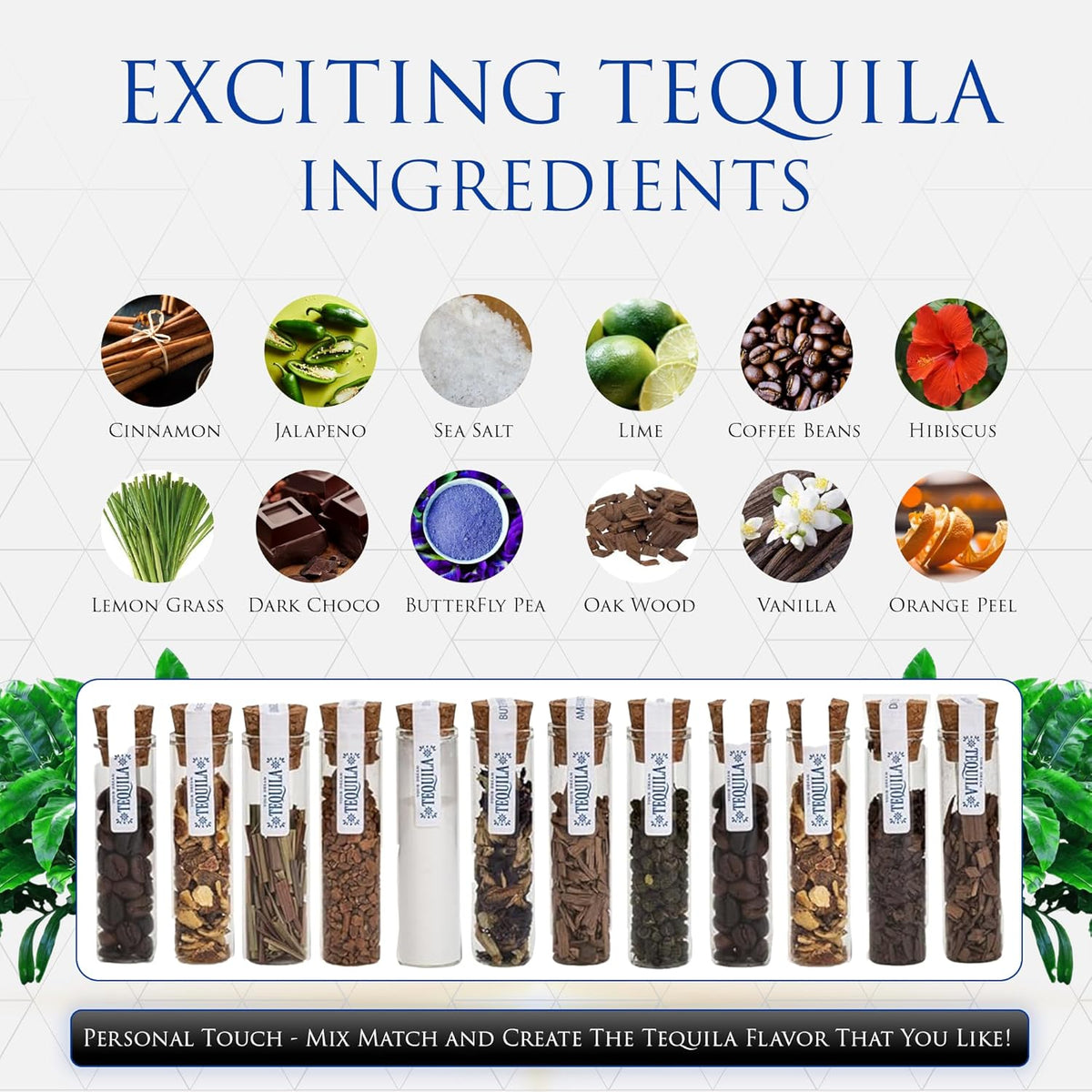 Tequila Gifts for Men – Tequila Making Kit - Bourbon Old Fashioned Infusion kit - Includes Bottles, Wood Chips, Botanicals – Perfect for Men & Women – Lover Gifts (No Alcohol Included)