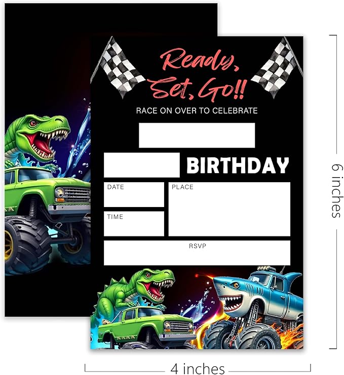 Race Car Birthday Party Invitations – Ready, Set, Go! – 20 Invitation Cards 4"x6" with Envelopes for Fun-Filled Birthday Celebrations.(013)
