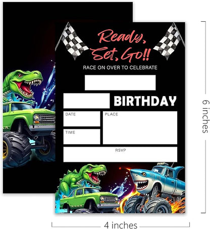 Race Car Birthday Party Invitations – Ready, Set, Go! – 20 Invitation Cards 4"x6" with Envelopes for Fun-Filled Birthday Celebrations.(013)
