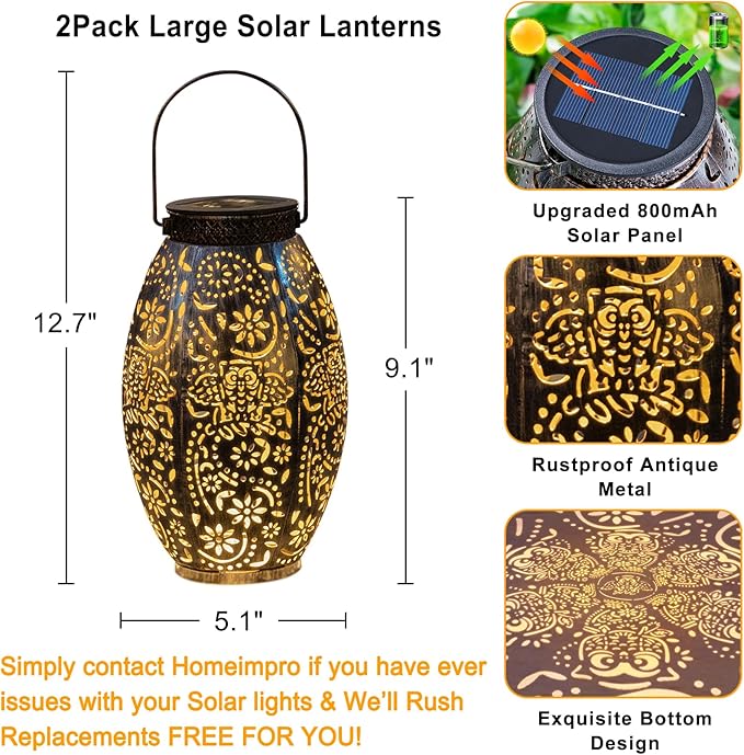 2Pack Owl Solar Outdoor Lanterns Waterproof, Large Decorative Garden Solar Lights for Table, Patio, Yard, Lawn Ornaments, Birthday Mothers' Day Gifts for Mom Dad ( Antique Bronze)