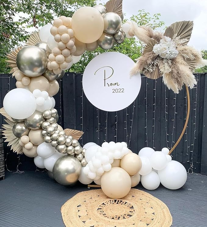 Sand White Gold Balloon Arch Kit, Matte White Cream Balloons Metallic Gold Beige Balloons for Boho Neutral Baby Shower Engagement Wedding Bridal Shower Birthday Anniversary Decorations