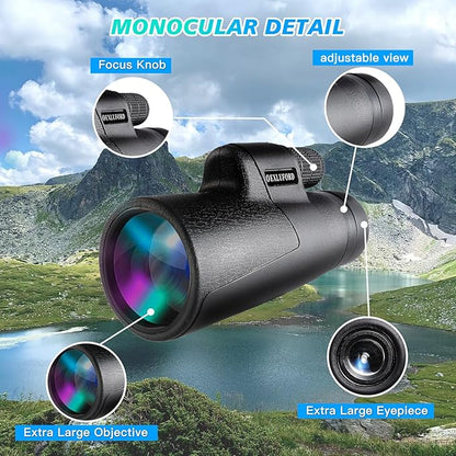 80X100 Monocular for Adults - Monocular Telescope High Definition with Smartphone Holder & Tripod, High Power Monoculars for Adults Watching Hunting Camping Hiking Travling with Zoom Focus