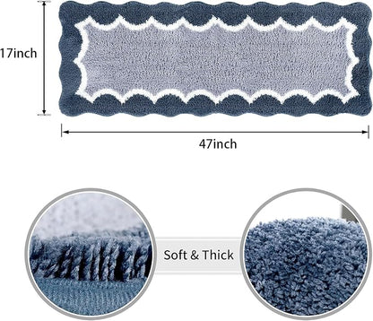 Scalloped Blue Bathroom Rugs Mat,Non Slip Absorbent Quick Dry Bath Mats for Shower Room,Plush Microfiber Bath Rug for Bathroom Floor Washable Carpet for Shower Tub Sink Bedroom,17"x47"