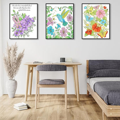 Kalysky Easy and Cozy Adult Coloring Book Set, 3 Stress Relief Coloring Books for Adults Relaxation, Flower Inspirational Quotes Coloring Books