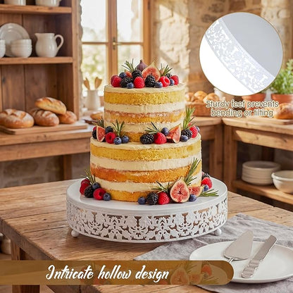 Wenqik 12 Inch White Cake Stand Set Metal Round Cupcake Dessert Stand with Cake Cutting, Spatula Wedding Cupcake Pastry Display Candy Holder Display for Wedding Party Birthday Baby Shower (Flower)