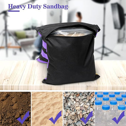 4 Packs Purple Sandbag Weight Bags for Light Stand Photography Video Equipment, Heavy Duty Saddlebags for Backdrop Stand, Photo Tripod, Canopy, Pop up Tent, Umbrella Base, Fishing Chair, Picnic Table