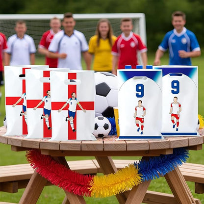 Andi Cppss Soccer Birthday Party Favor Bags - 50PCS Blue Red and White Soccer Goodie Snack Bags for Team Football Gift Bag for Snacks Football Treat Bag for Kids Birthday Game Celebration Party Favors