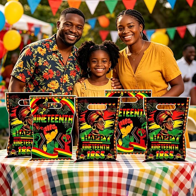 MOIZYNG 50Pcs Juneteenth Bags with Handles, Happy Juneteenth Plastic Candy Treat Goodie Gift Bags for African American June 19th Black Freedom Day Party Favors Supplies