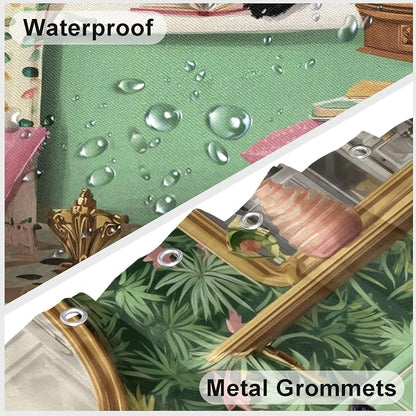 Funny Cat Shower Curtain Cute Kitten Taking Bath Shower Curtains for Bathroom Waterproof Fabric Bath Curtain Decor with Hooks