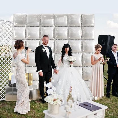 36pcs Pearl White Square Foil Balloons Backdrop Kit - 9.5ft White Elegant Balloon Wall/Tunnel for Birthday, Wedding, Baby Shower, 2026 Graduation Photo Booth (Straws & Ribbon Included)