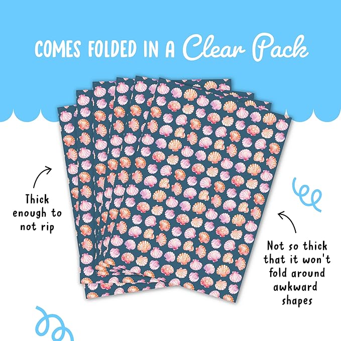 CENTRAL 23 Seashell Wrapping Paper - 6 Sheets Ocean Beach Theme Gift Wrap For Women Girls Birthday Wedding Or Anniversary - Pink And Purple Shells Blue - Comes With Tags