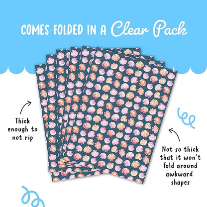 CENTRAL 23 Seashell Wrapping Paper - 6 Sheets Ocean Beach Theme Gift Wrap For Women Girls Birthday Wedding Or Anniversary - Pink And Purple Shells Blue - Comes With Tags