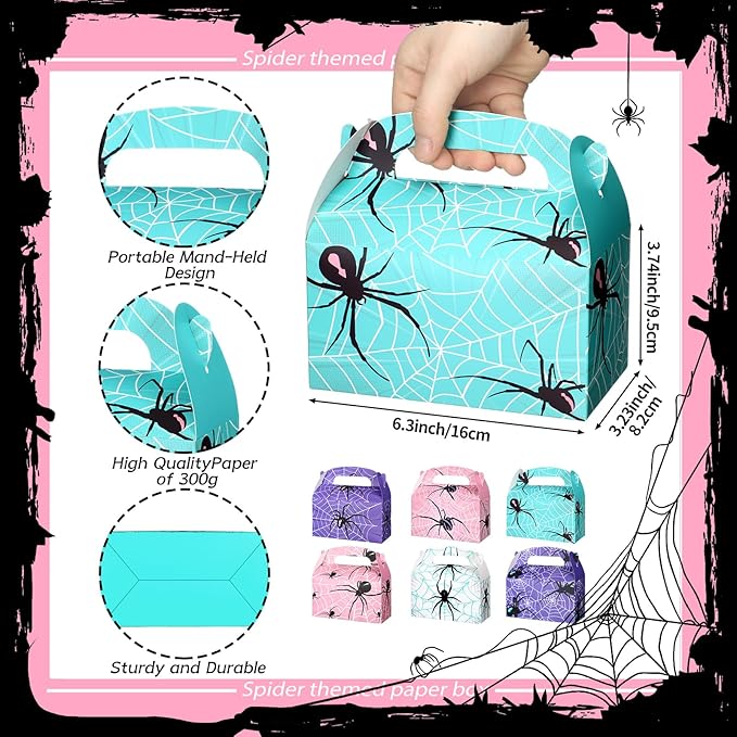 Kosiz 30 Pcs Spider Party Favors Spiderweb Birthday Party Supplies Cartoon Candy Box Pink Spider Boxes Gift Spiderweb Theme Activity Favors Goodie Bags Snack Box Candy Bags Pink Purple Blue