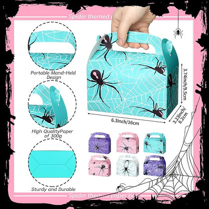 Kosiz 30 Pcs Spider Party Favors Spiderweb Birthday Party Supplies Cartoon Candy Box Pink Spider Boxes Gift Spiderweb Theme Activity Favors Goodie Bags Snack Box Candy Bags Pink Purple Blue