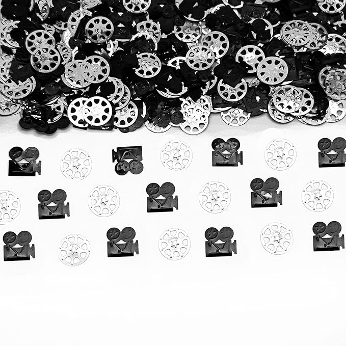 Werich camera Movie Night Party Confetti – 800 PCS Film Reel & Camera Foil Table Scatter Decorations Black and Silver Movie Theme Decor for Hollywood Awards, Cinema Birthday, Oscars Party Supplies