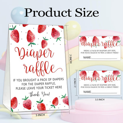 Berry sweet Diaper Raffle Tickets for Baby Shower Game, 1 Standing Sign(5 * 7 Inch) & 50 Guessing Cards for Baby Shower Party Decoration