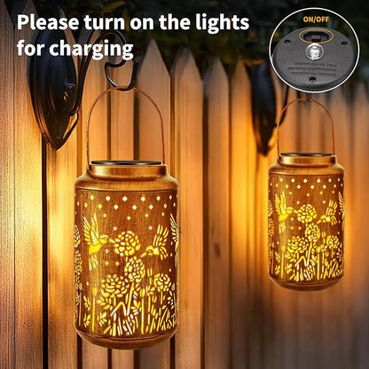 Brizled Hummingbird Solar Lanterns, Outdoor LED Hanging Solar Lights, Warm White Garden Tabletop Lantern Light, Mother's Day Birthday Decorative Gifts for Mom Grandma Women, for Patio Balcony Path