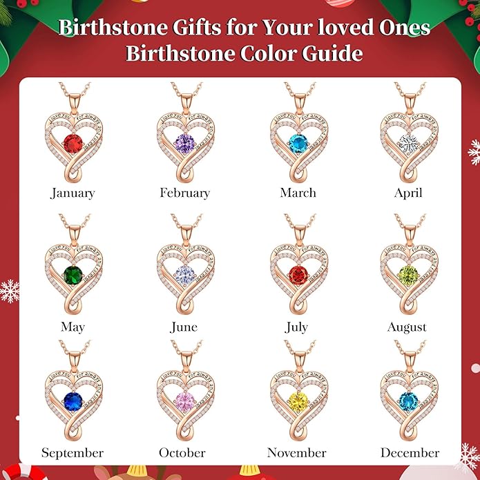 Infinity Love Heart Birthstone Necklace for Women Wife, S925 Sterling Silver Anniversary for Women Wife Birthday Gift for Her Girlfriend Mom Daughters, I Love You Women's Jewelry 18k Rose Gold Filled
