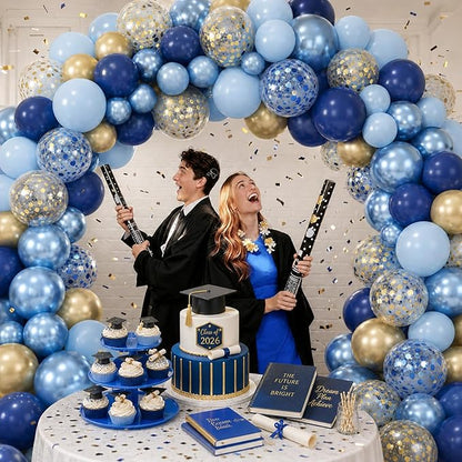 Navy Blue Gold Balloon, 60 Packs 12 Inch Metallic Blue and Macaron Blue Balloons with Metallic Gold Confetti Balloons for Birthday Party Decorations, Wedding, Bridal Shower, Baby Shower, Graduate