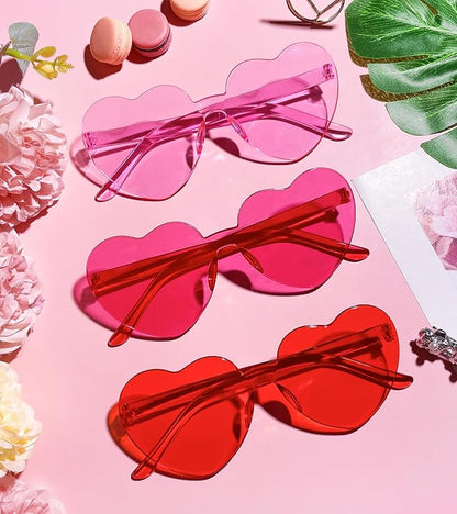 Matcheck 48 Pack Heart Rimless Sunglasses Frameless Colored Party Glasses Transparent Fun Eyewear for Adult