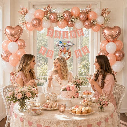 Bridal Shower Decorations Rose Gold Bridal To Be Balloon Set with Star Heart Diamond Ring Foil Balloons Bunting Banner Heart Paper Garland Rose Gold White Bachelorette Marriage Engagement Party Women