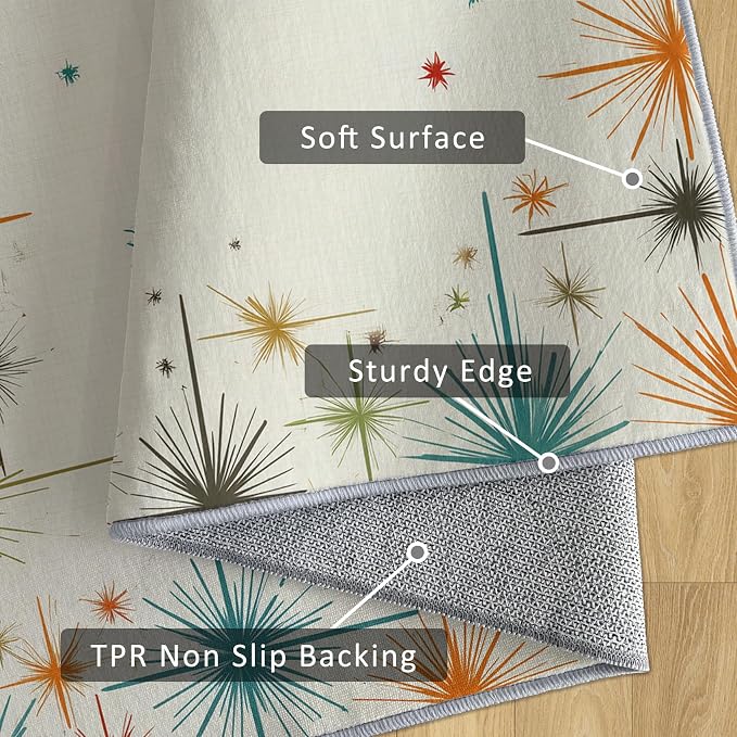 Mid Century Modern Rug Square 8x8 50s 60s Retro Starburst Pattern Area Rugs for Living Room, Bedroom, Mid Century Modern Home Decor Accessories Indoor Carpet, Non Slip & Machine Washable