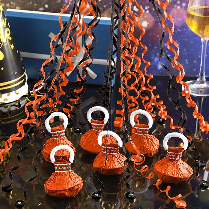 WinnerWhy 30 Pcs No Mess Confetti Poppers Hand Throw Streamers Party Poppers for Graduation 2026 Birthday Celebrations Wedding Engagement Bachelorette Party Supplies(Black and Orange)