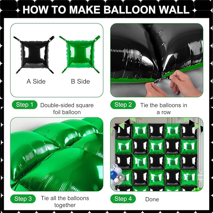 Black and Green Square Foil Balloons 25 Pcs Metallic Black and Green Balloons Wall Backdrop for New Year Graduation Birthday Bridal Shower Party Arch Backdrop Decorations