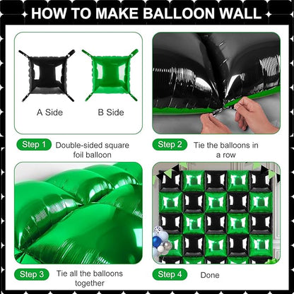 Black and Green Square Foil Balloons 25 Pcs Metallic Black and Green Balloons Wall Backdrop for New Year Graduation Birthday Bridal Shower Party Arch Backdrop Decorations