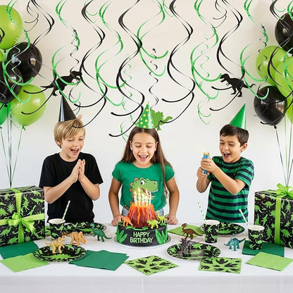 BEISHIDA Black Green Hanging Swirls Party Decorations Plastic Streamer for Dinosaur Theme Birthday Graduation Jungle Party Decorations, Pack of 24